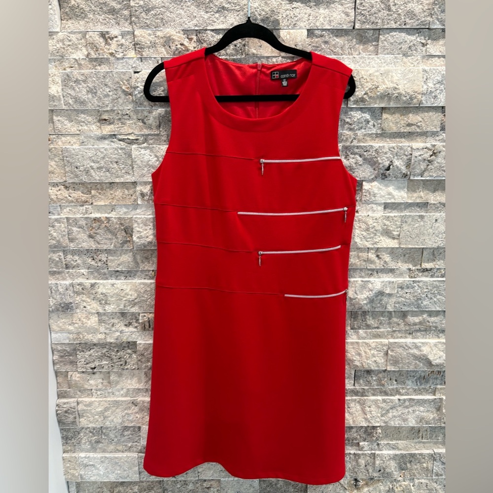 Red Timeless Dress with Zipper Accents Chic Modern Size 12